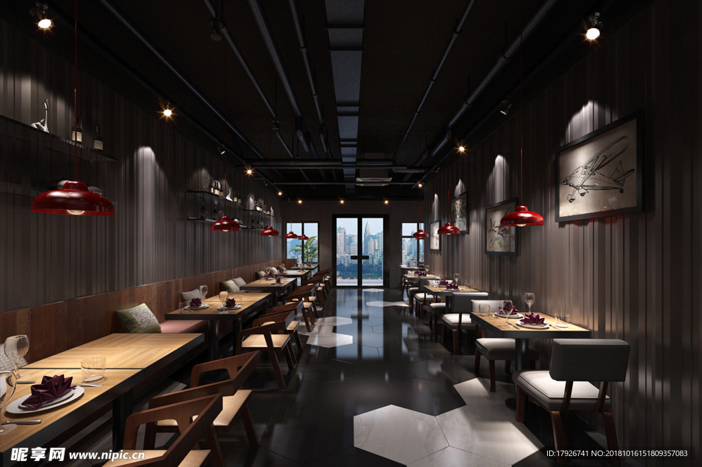 主题餐厅饭店3D渲染模型