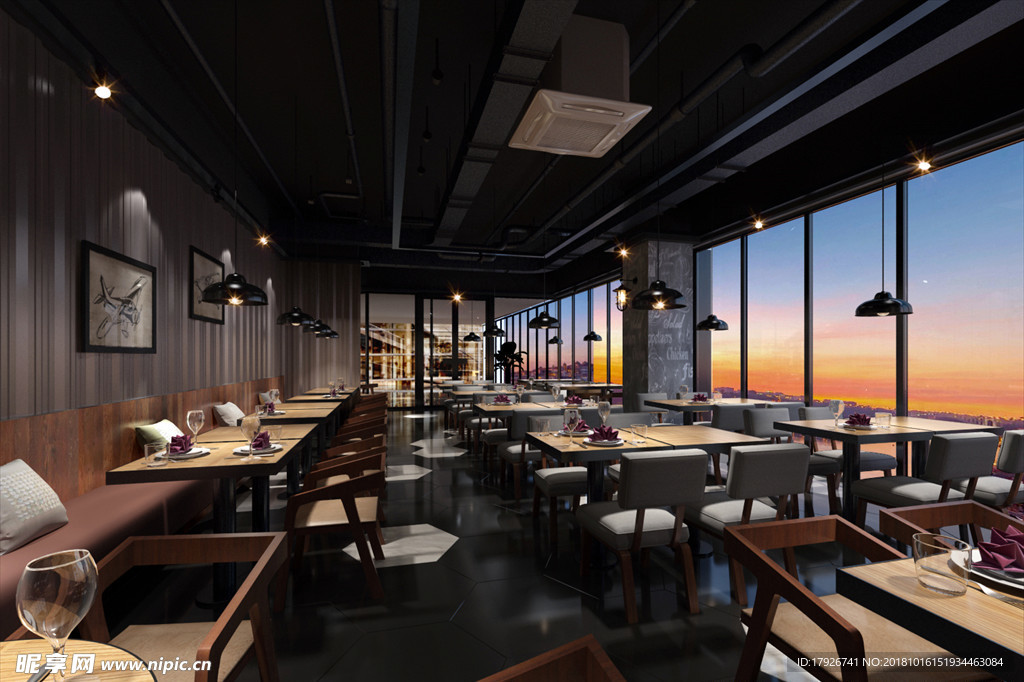 主题餐厅饭店3D渲染模型