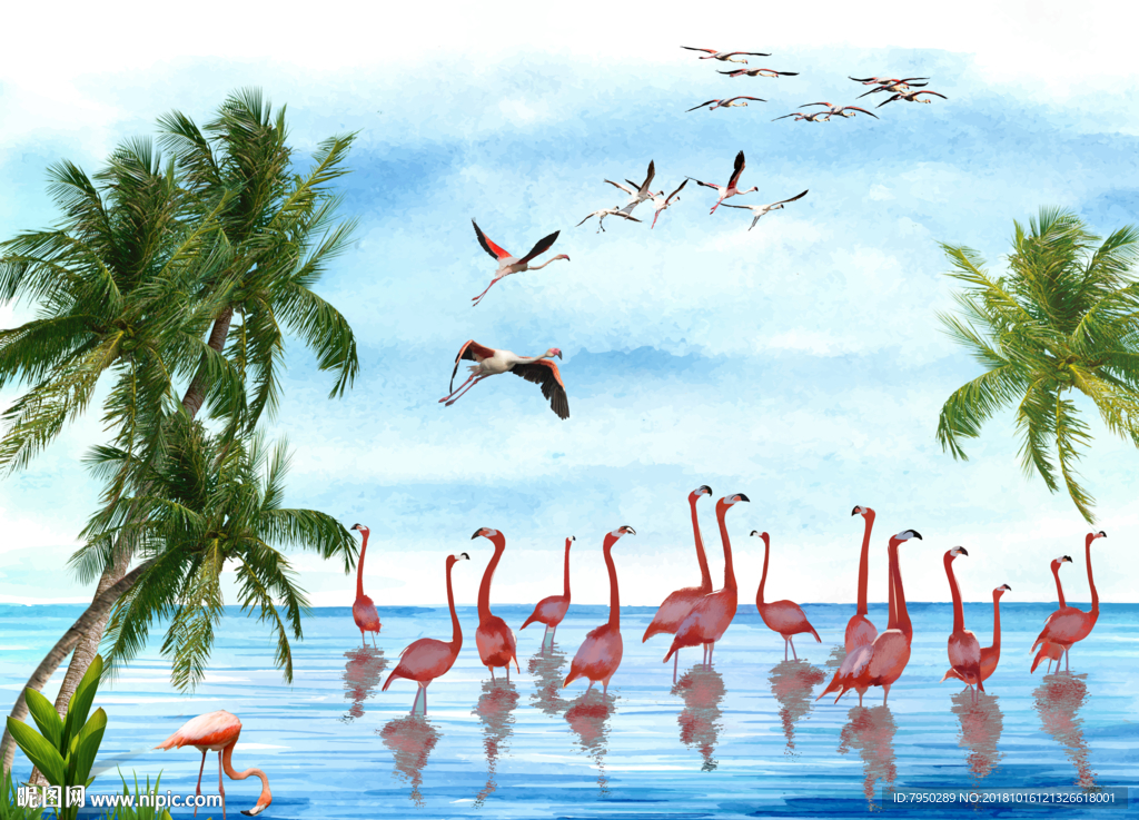 火烈鸟背景墙