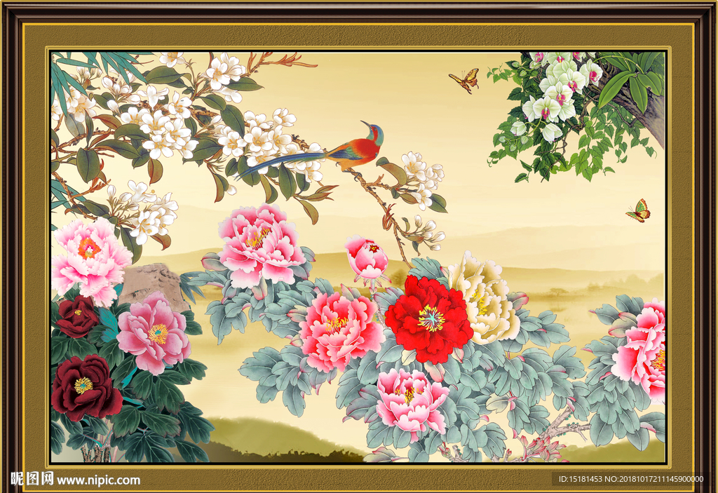 花鸟 蝴蝶 花开富贵