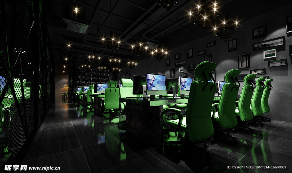 网吧网咖3D渲染模型