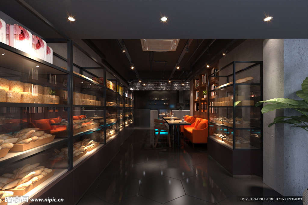 咖啡厅面包店3D渲染模型