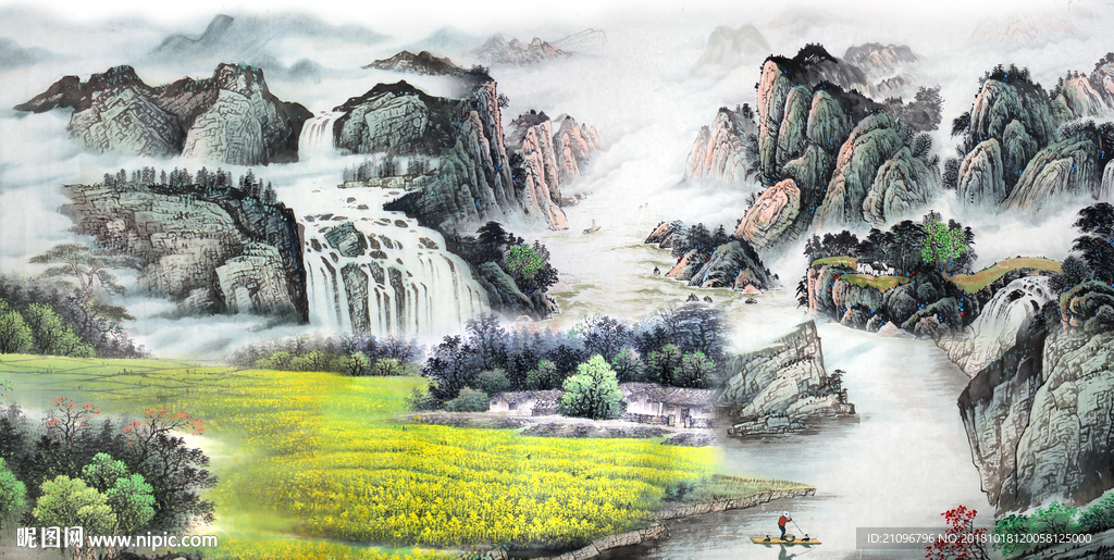 国画山水背景墙