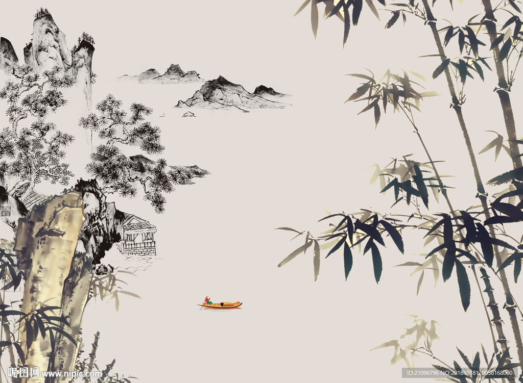 水墨竹子背景墙