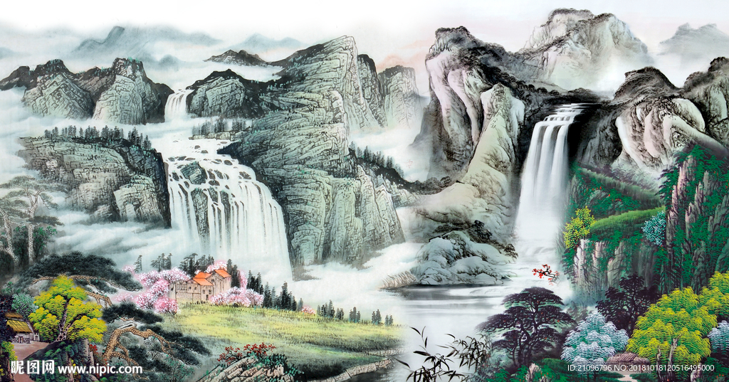 国画山水背景墙