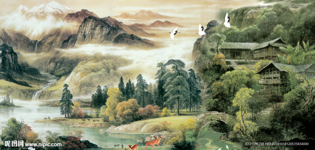 国画山水背景墙