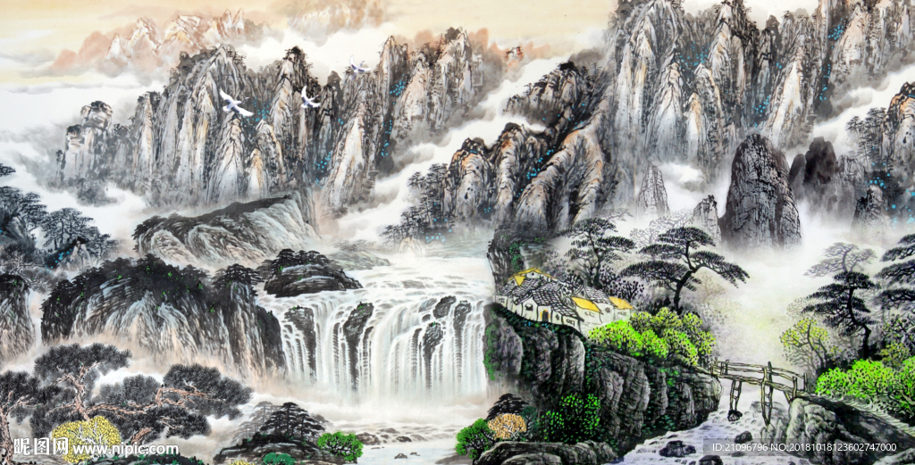 国画山水背景墙