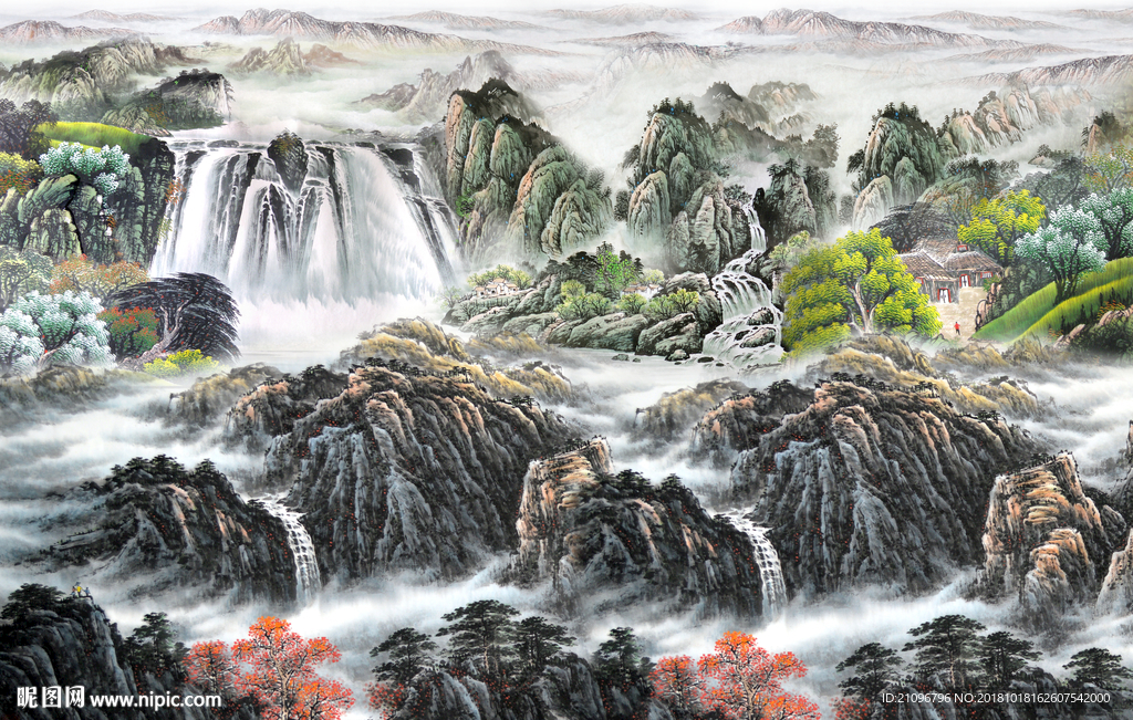 国画山水背景墙