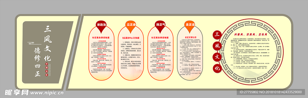 社区三风文化德修四正 造型展板