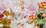 3d立体浮雕荷花电视背景墙