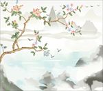 植物水墨背景墙