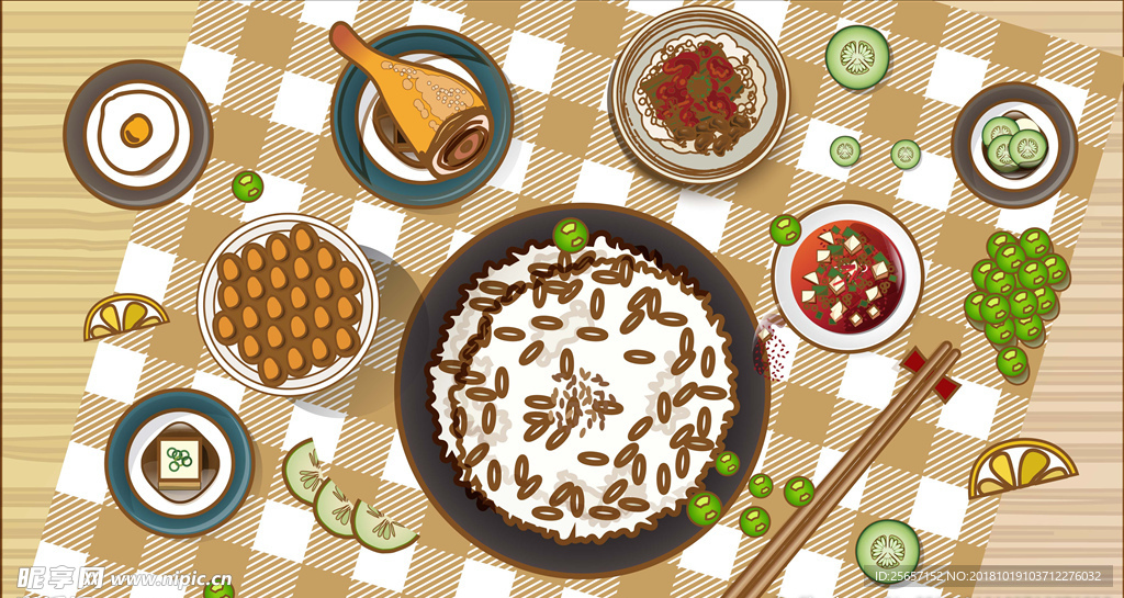 米饭中餐矢量美食插画