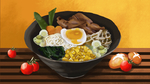 美食鸡蛋玉米拉面插画