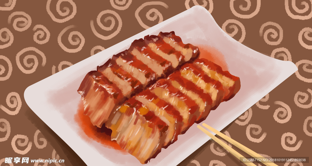 叉烧广州美食插画