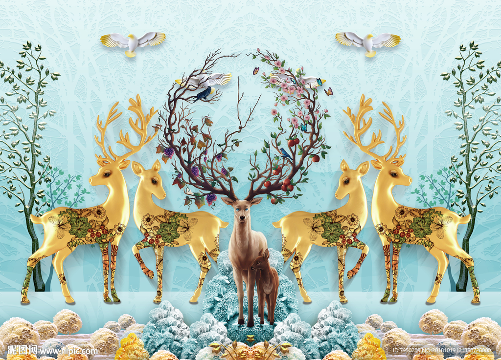 北欧麋鹿装饰画背景墙