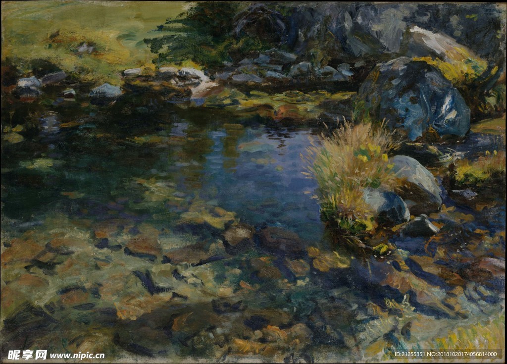 溪流油画