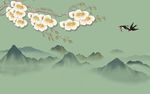 彩雕蓝胡子新中式山水背景墙