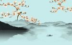 新中式彩雕兰花山水背景墙