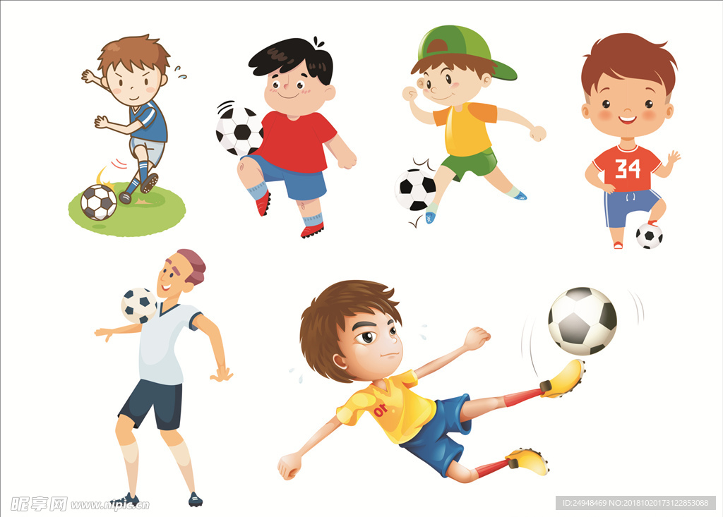 卡通踢足球的小孩