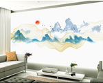 新中式手绘意境线条山水背景墙