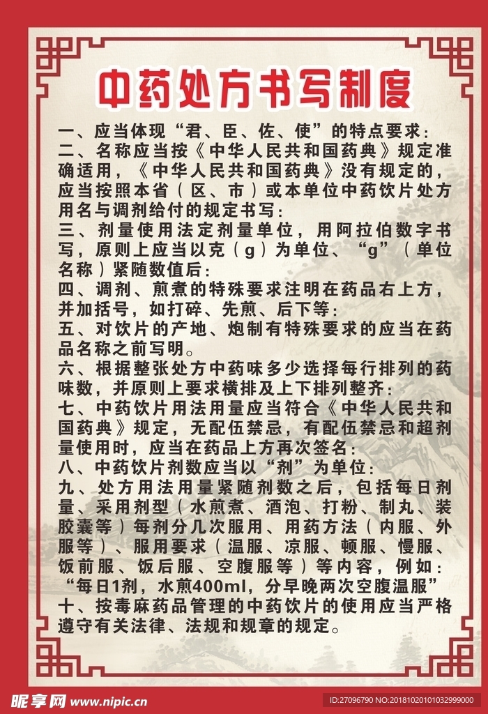 中药处方书写制度海报