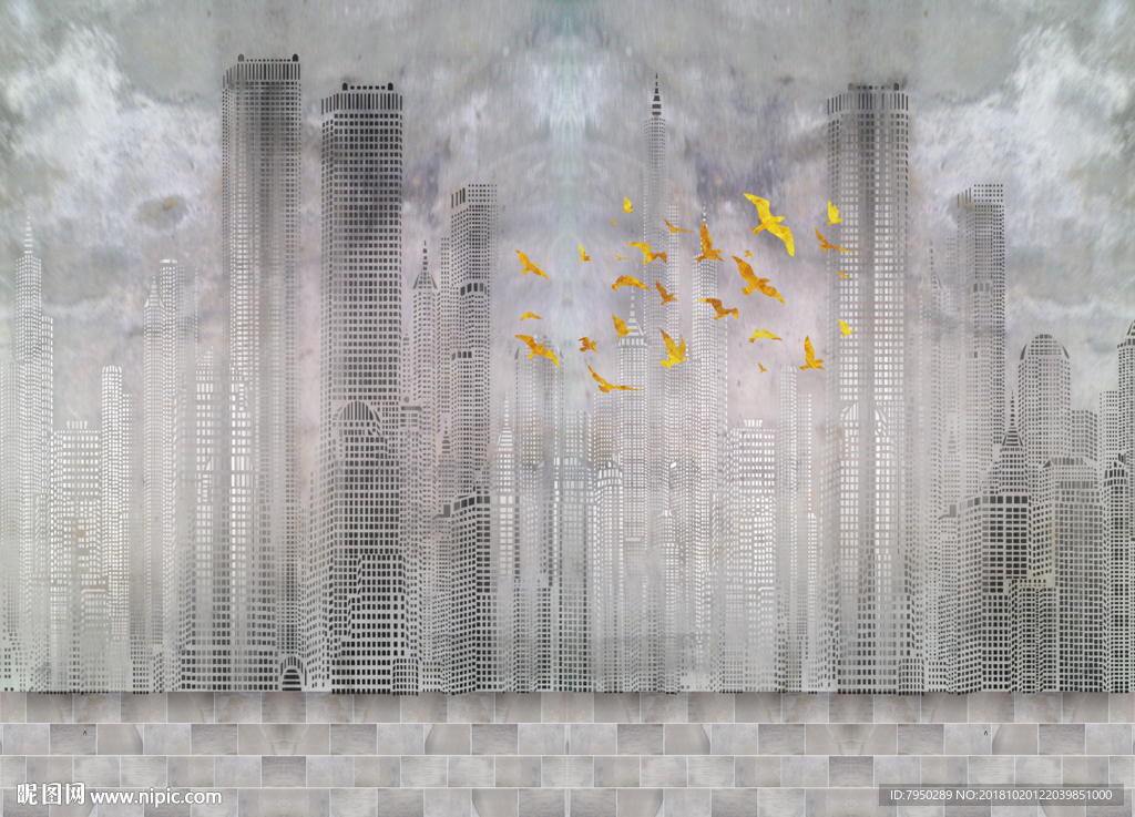 现代城市简约背景墙