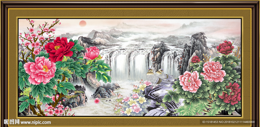 山水画 国画牡丹