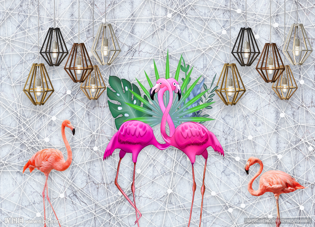 现代简约吊灯火烈鸟背景墙装饰
