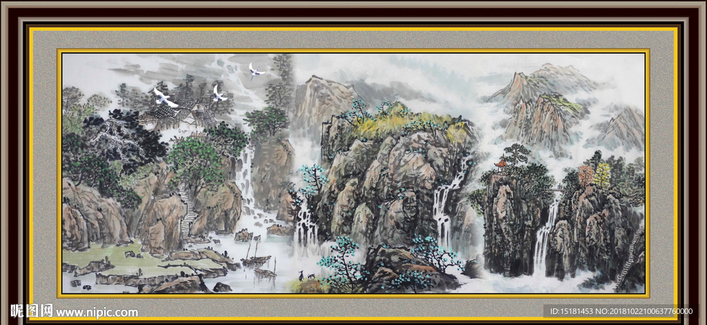 富水长流 山水风景画 山水画