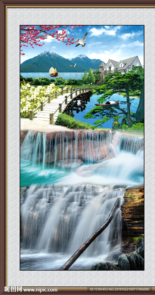 富水长流 山水风景画 山水画