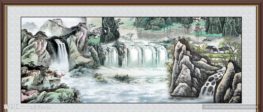 富水长流 山水风景画 山水画