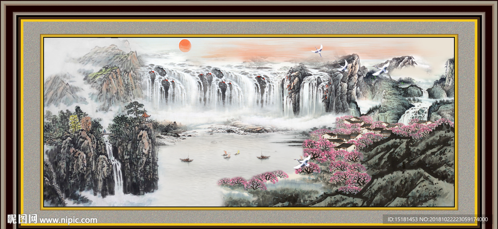 富水长流 山水风景画 山水画