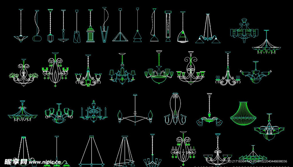 各式吊灯造型图家装CAD图纸