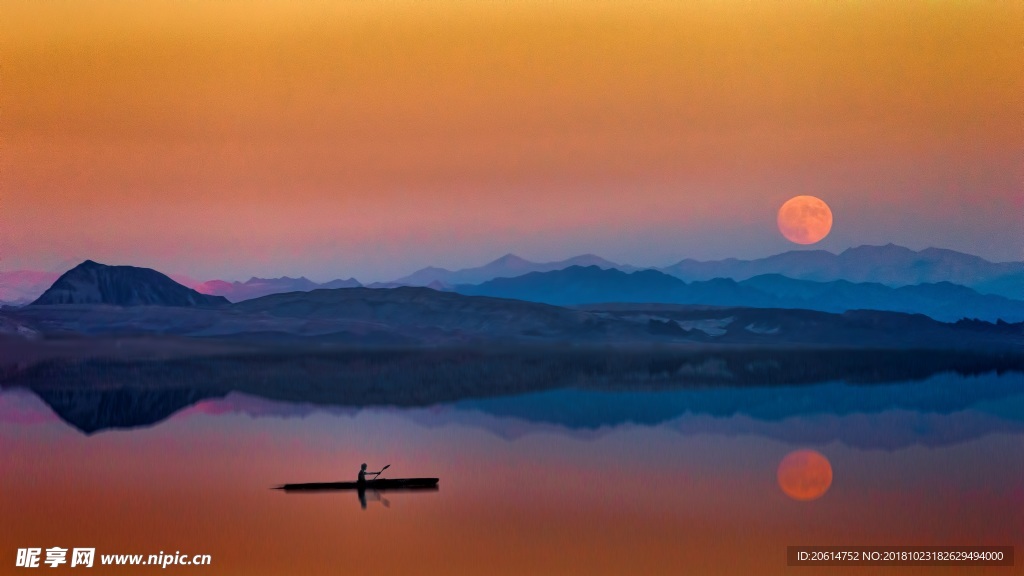 夕阳下的山水美景