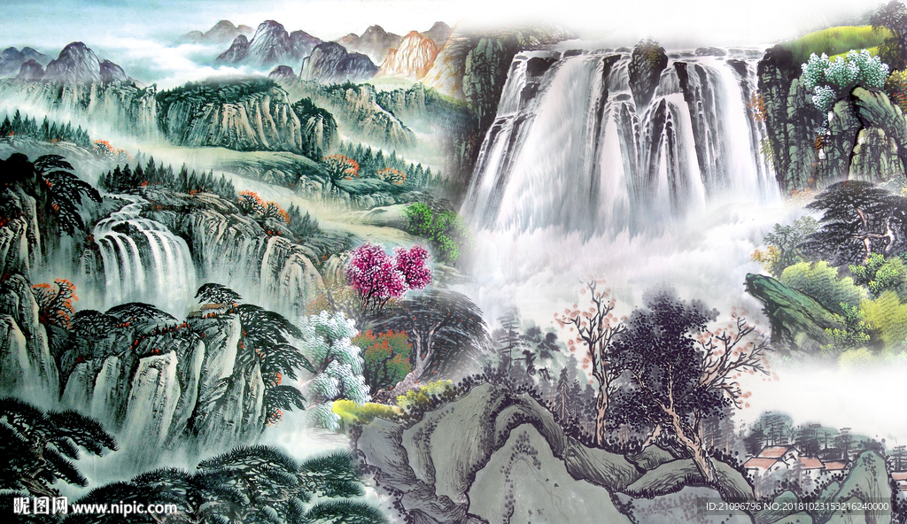 电视背景墙国画山水