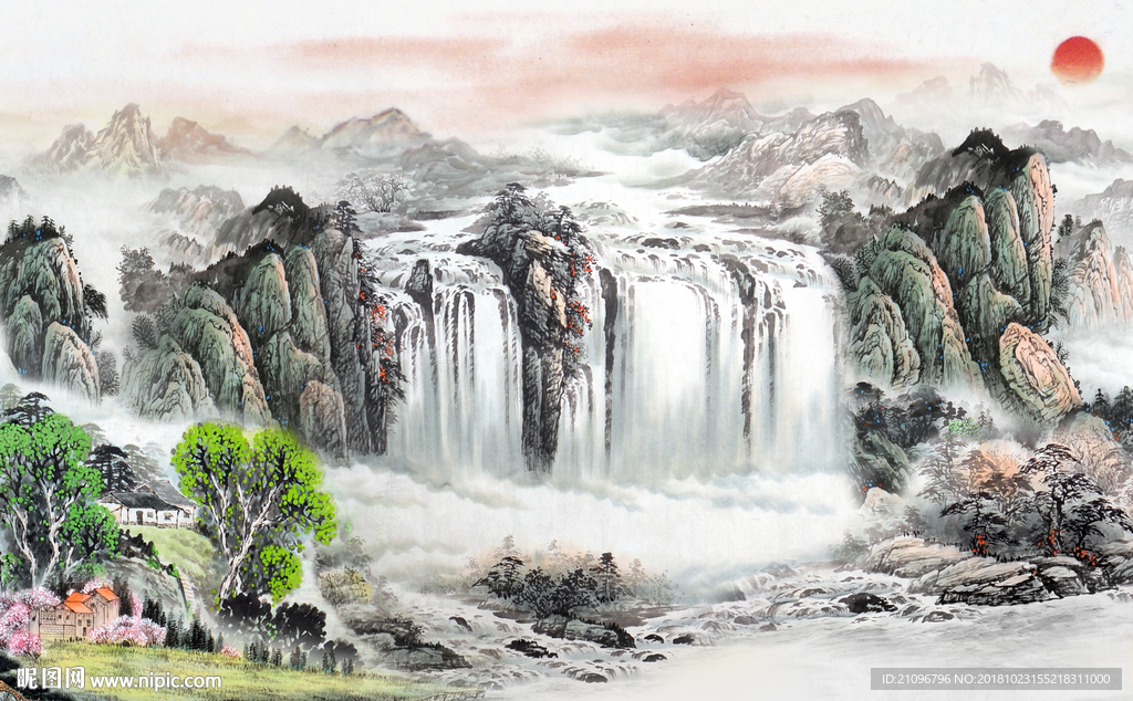 国画山水背景墙