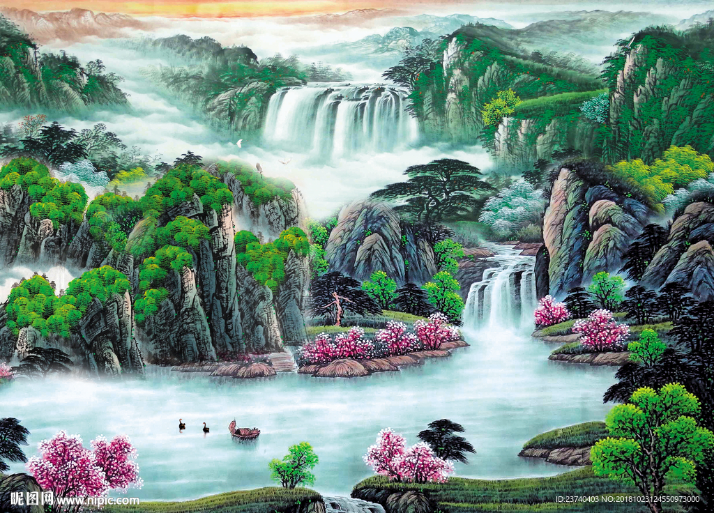 国画山水背景墙