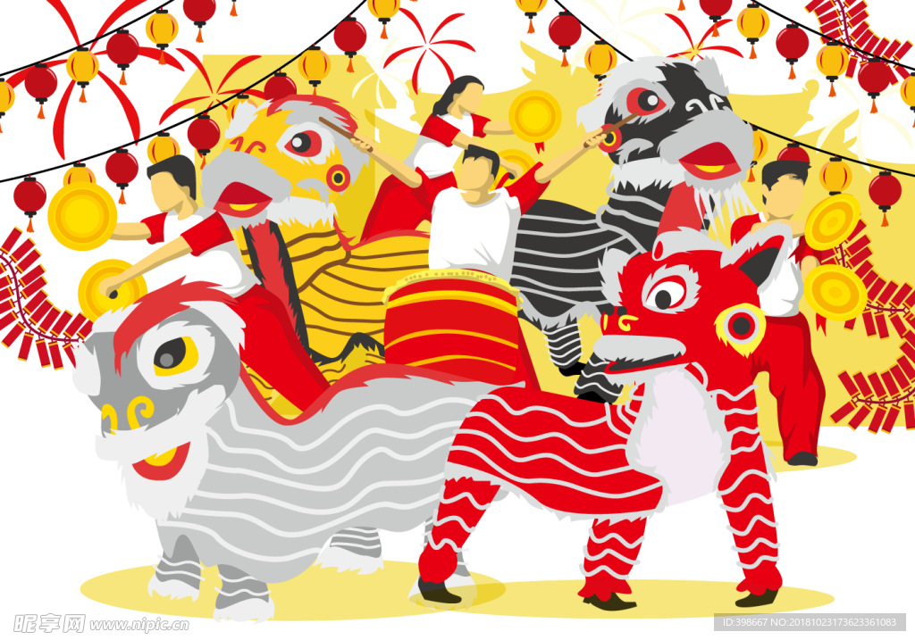 春节舞狮 新年舞狮 节日庆典