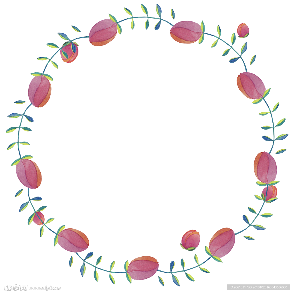 水彩花环
