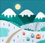 创意冬季夜晚村庄风景