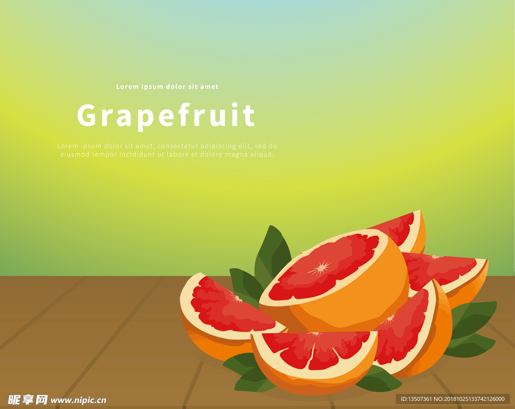 手绘新鲜的柚子插画设计