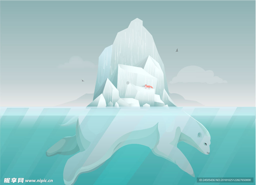 ai绘制创意北极熊托着冰川效果