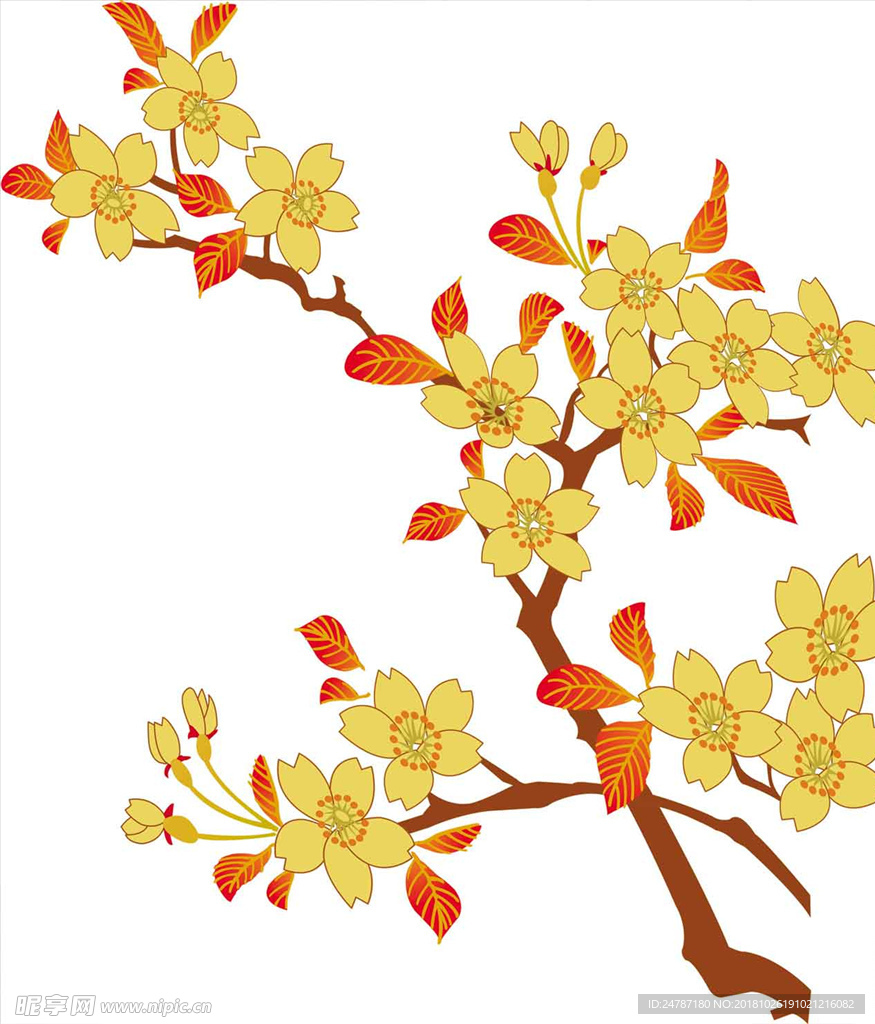 黄色树枝花朵