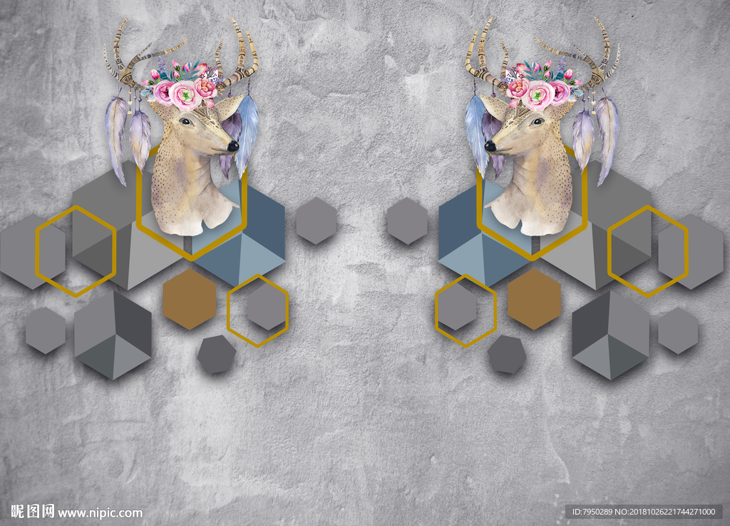 北欧麋鹿简约时尚背景墙