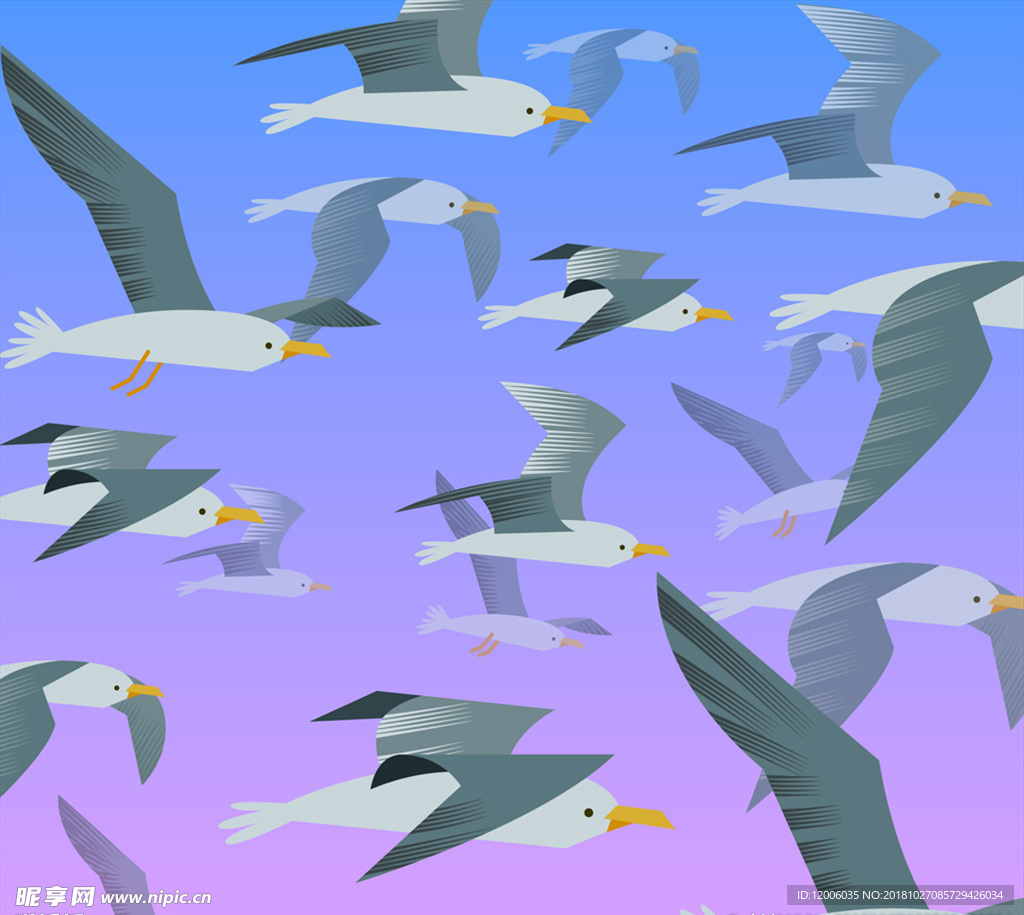 彩绘海鸥群设计矢量素材
