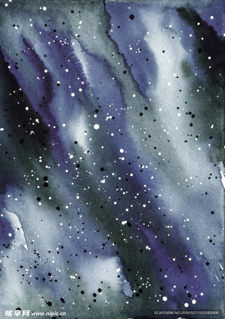 手绘水彩北极星空图案背景