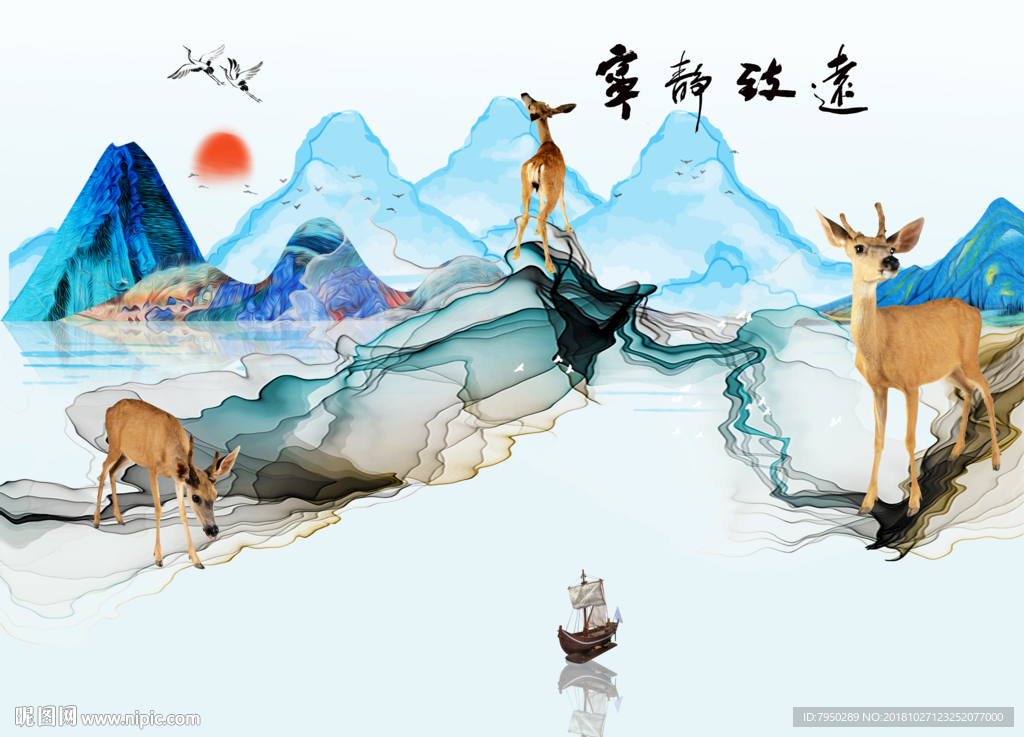 新中式水墨山水背景墙