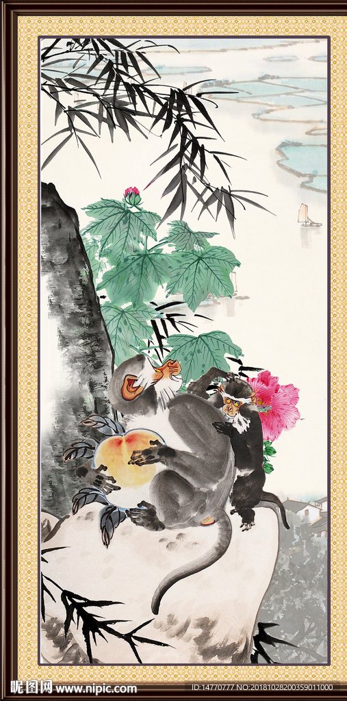 国画猴子 金猴迎春 水墨猴子