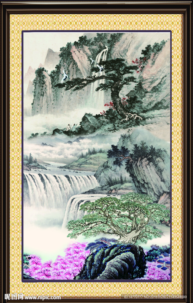 富水长流 山水风景画 山水画