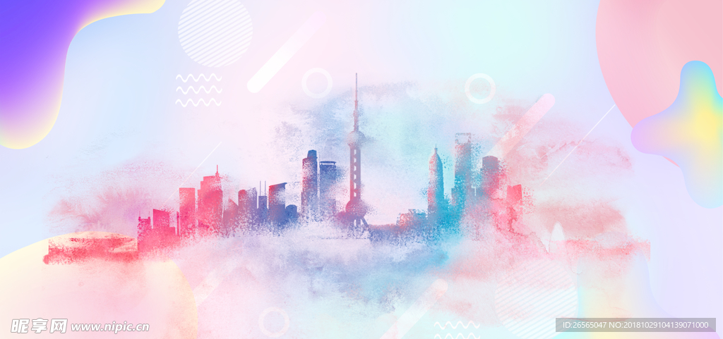 上海东方明珠粉末彩色渐变剪影